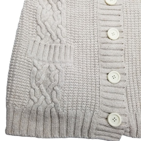 Express Women L Cardigan Sweater Short Sleeve Merino Wool Blnd Chunky Knit Beige - Picture 4 of 12